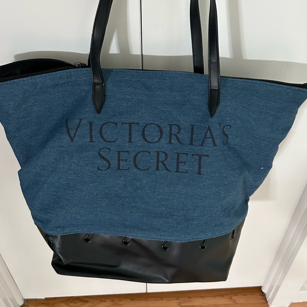 Victoria's Secret Denim Blue and Black Tote